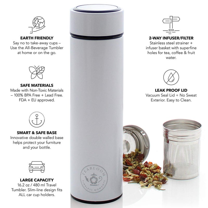 Teabloom - The ORIGINAL All-Brew Travel Tumbler & Thermos | OPRAHâ€™s Favorite | 16oz/480ml Insulated Water Bottle/Tea Flask/Cold Brew Coffee Mug - Image 3
